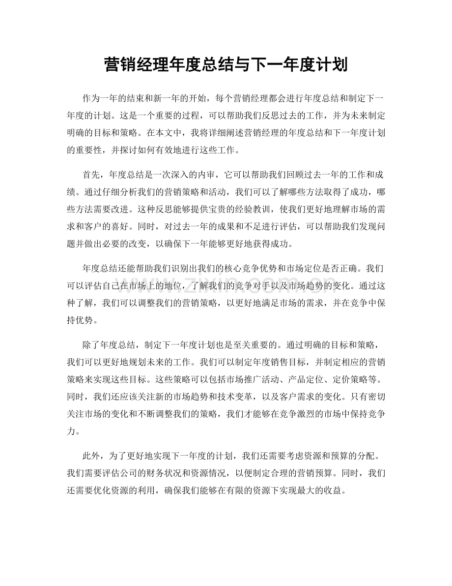 营销经理年度总结与下一年度计划.docx_第1页