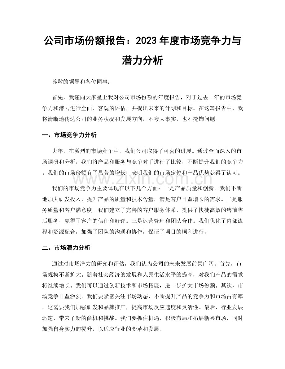 公司市场份额报告：2023年度市场竞争力与潜力分析.docx_第1页