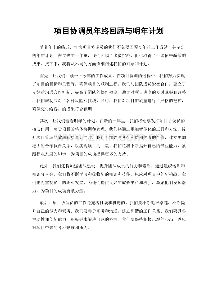 项目协调员年终回顾与明年计划.docx_第1页