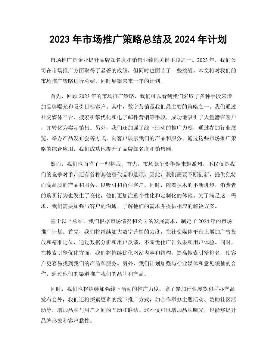 2023年市场推广策略总结及2024年计划.docx_第1页