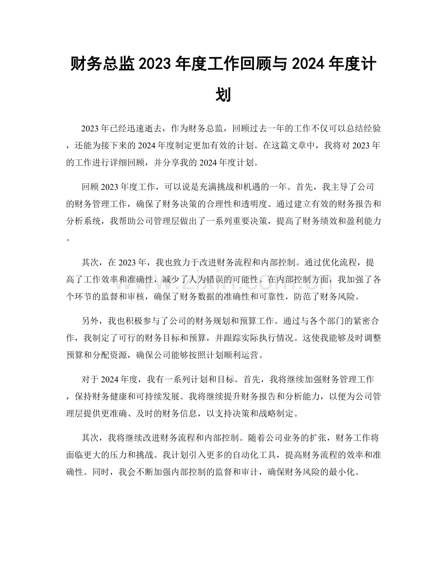 财务总监2023年度工作回顾与2024年度计划.docx_第1页