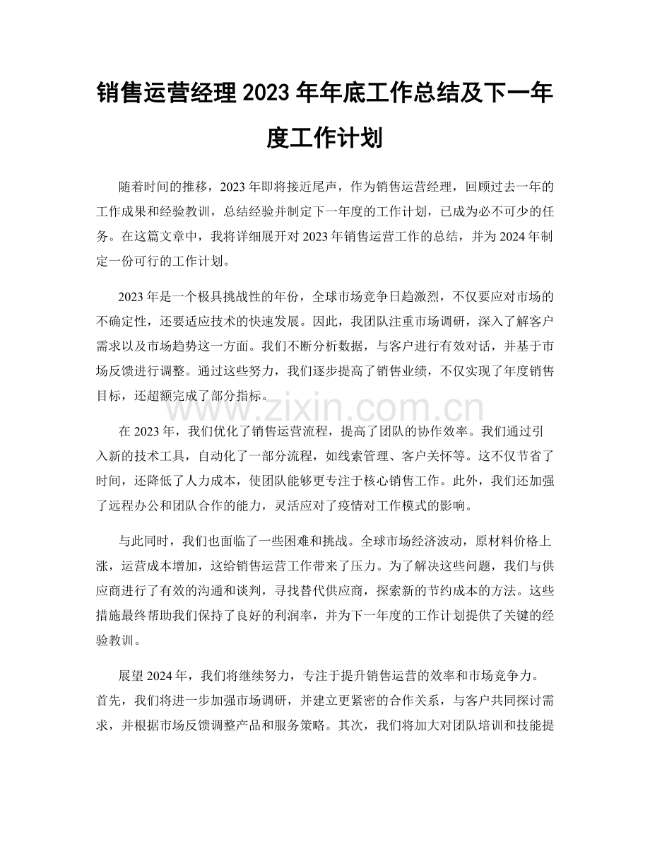 销售运营经理2023年年底工作总结及下一年度工作计划.docx_第1页