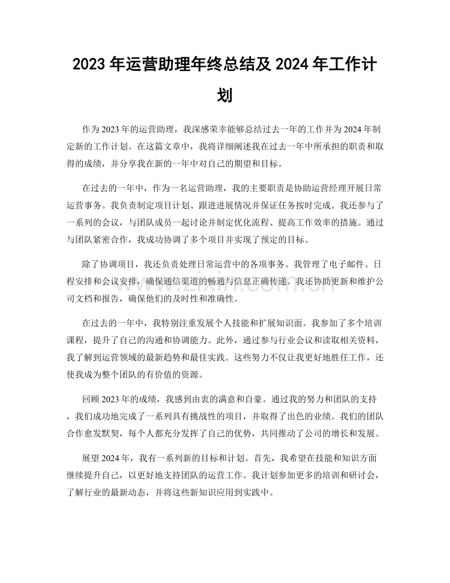 2023年运营助理年终总结及2024年工作计划.docx_第1页