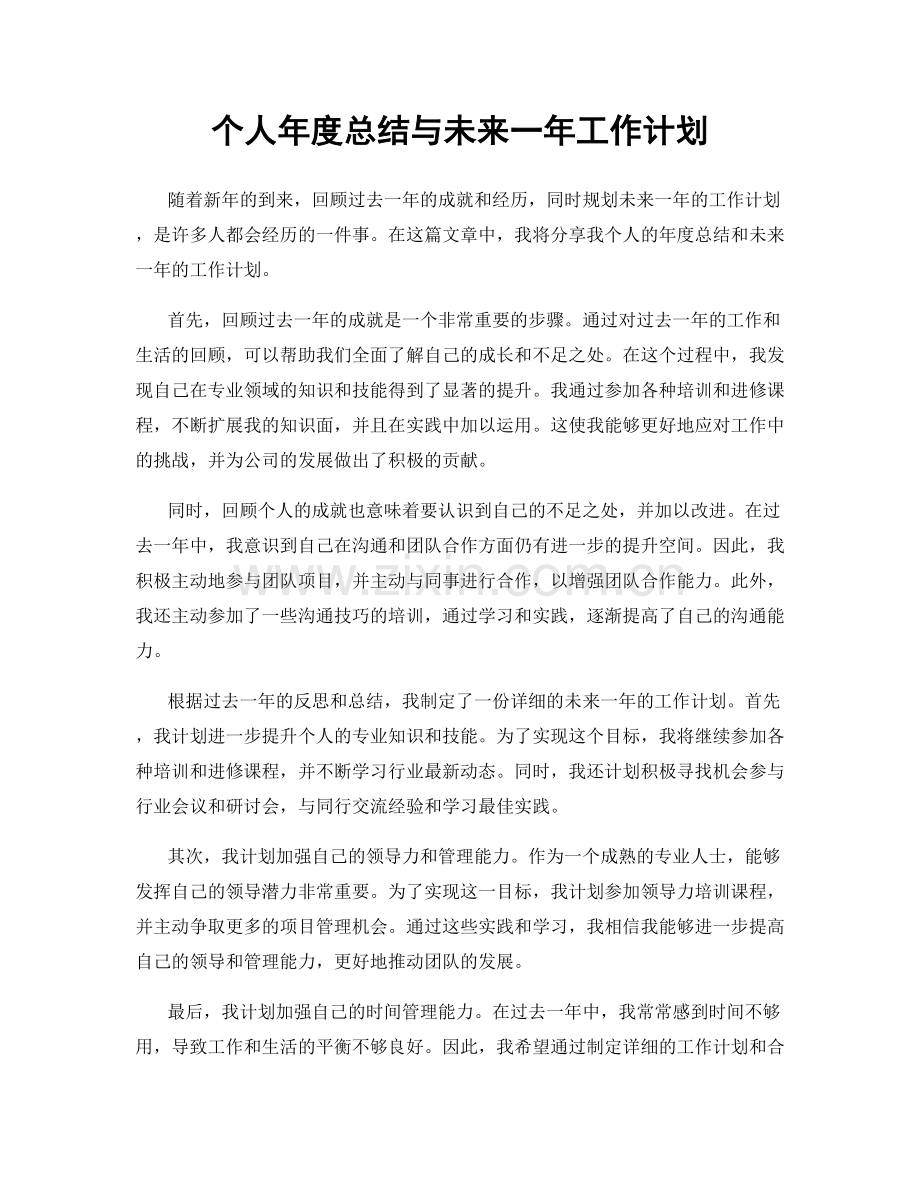 个人年度总结与未来一年工作计划.docx_第1页