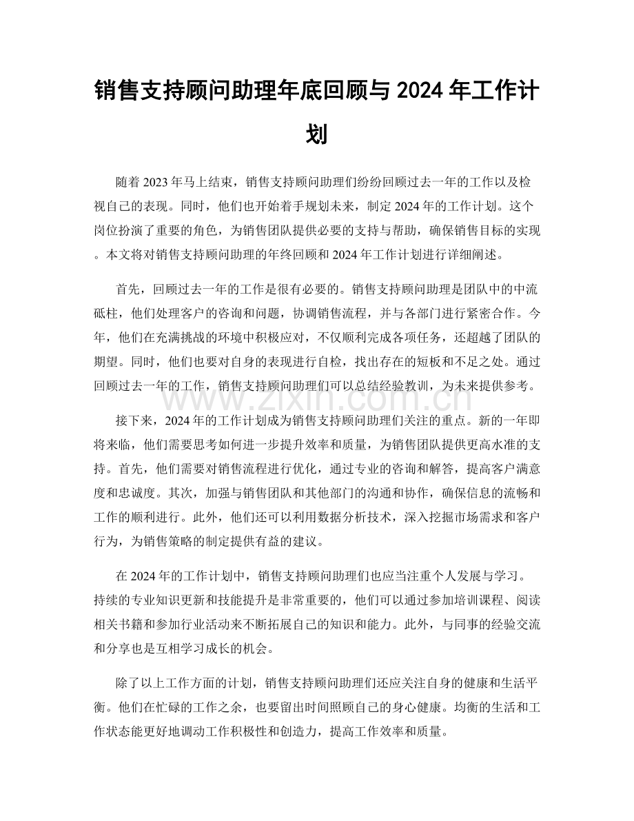 销售支持顾问助理年底回顾与2024年工作计划.docx_第1页