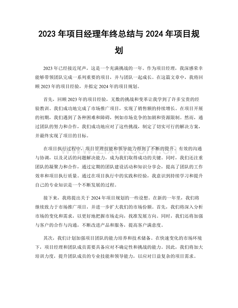 2023年项目经理年终总结与2024年项目规划.docx_第1页