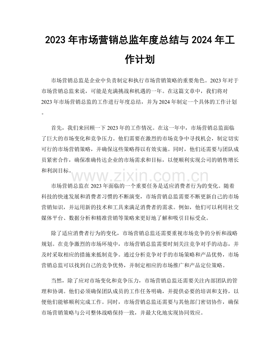 2023年市场营销总监年度总结与2024年工作计划.docx_第1页