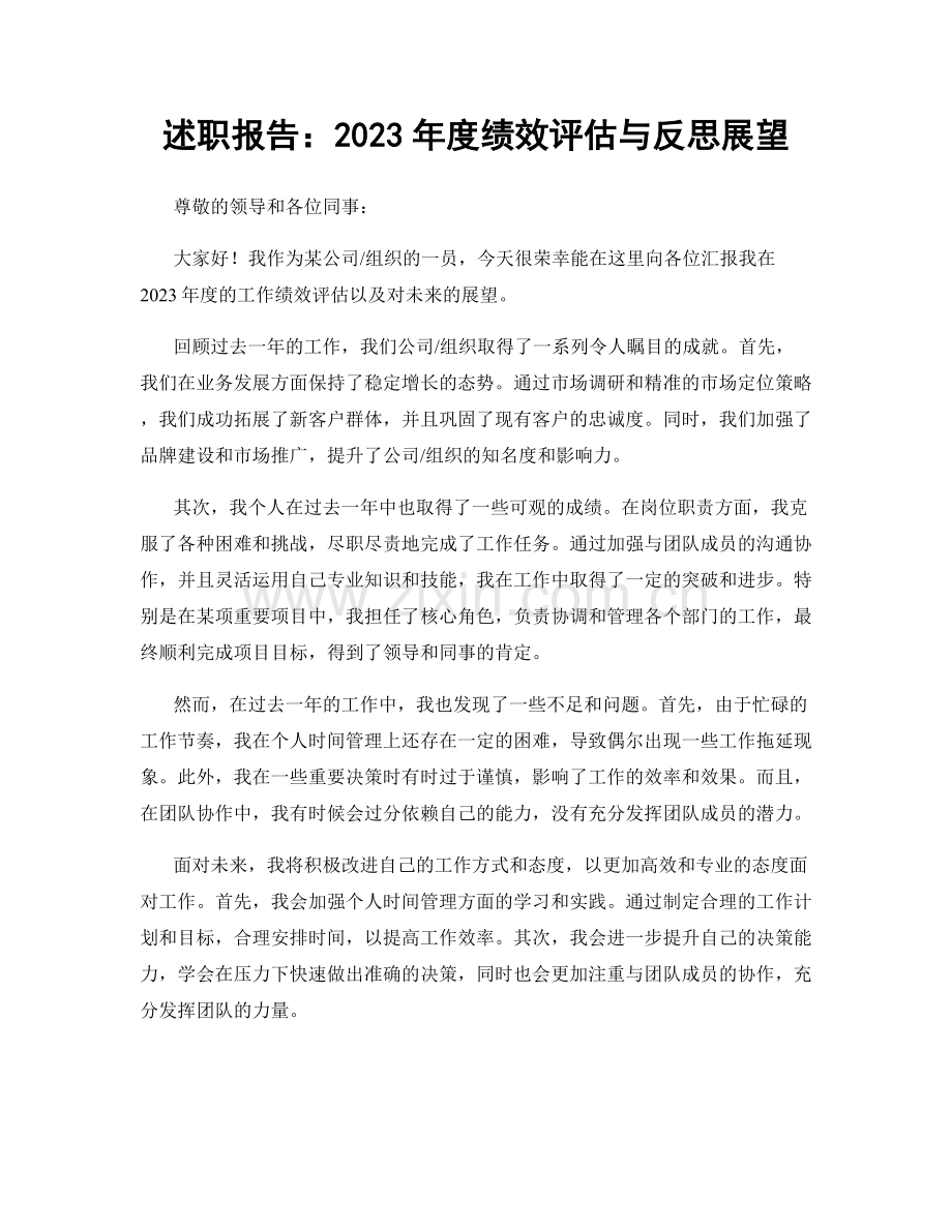 述职报告：2023年度绩效评估与反思展望.docx_第1页