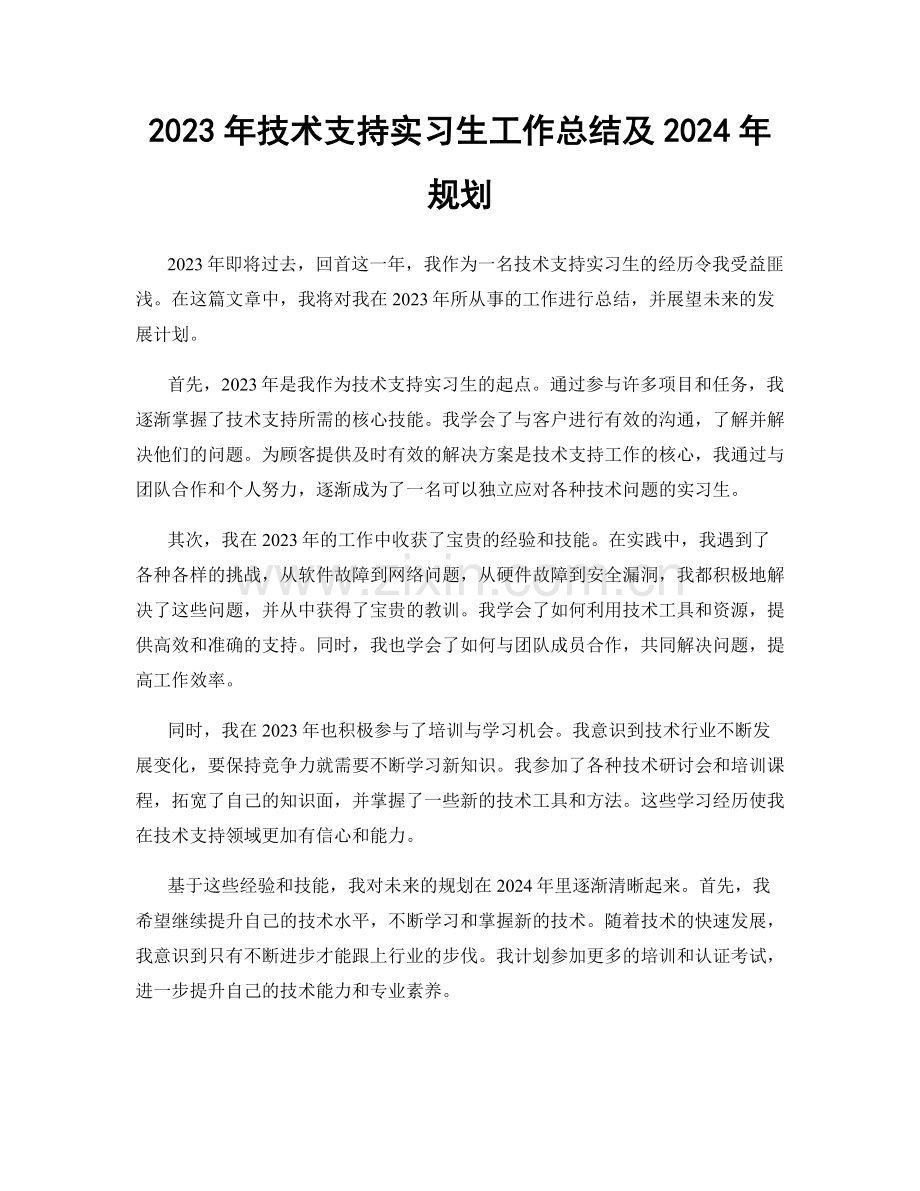 2023年技术支持实习生工作总结及2024年规划.docx_第1页