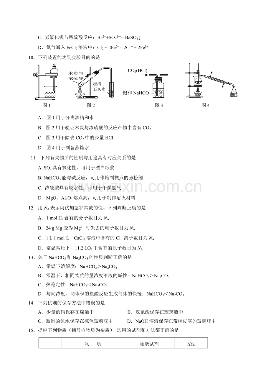 江苏省扬州中学2016高一化学第一学期期末试卷汇总.doc_第2页