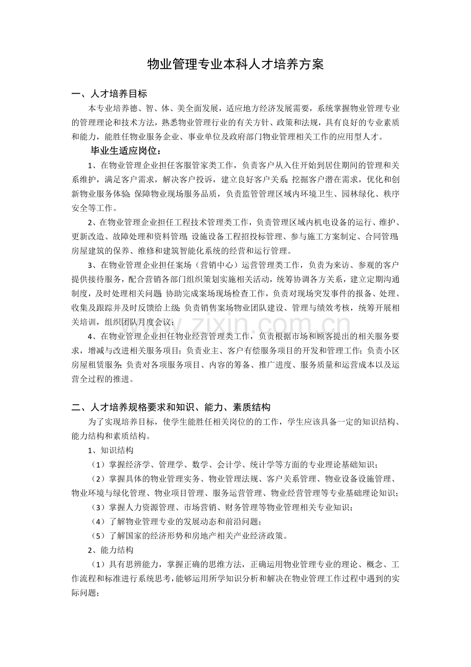 物业管理专业本科人才培养方案.doc_第1页