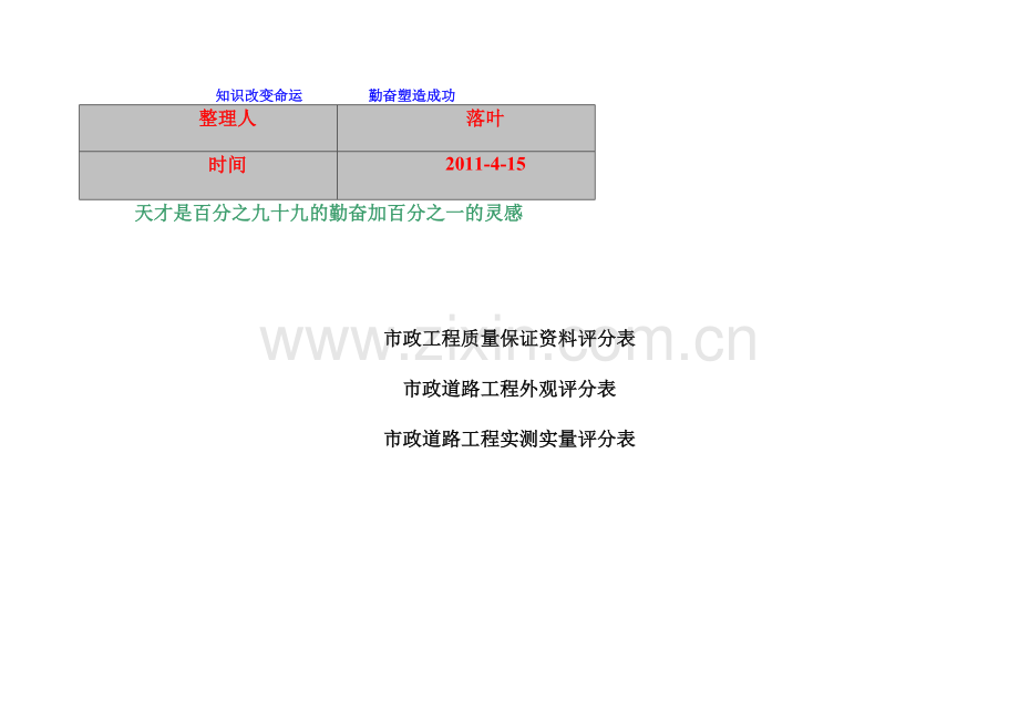 2011学习资料大全市政工程竣工验收表格.doc_第1页