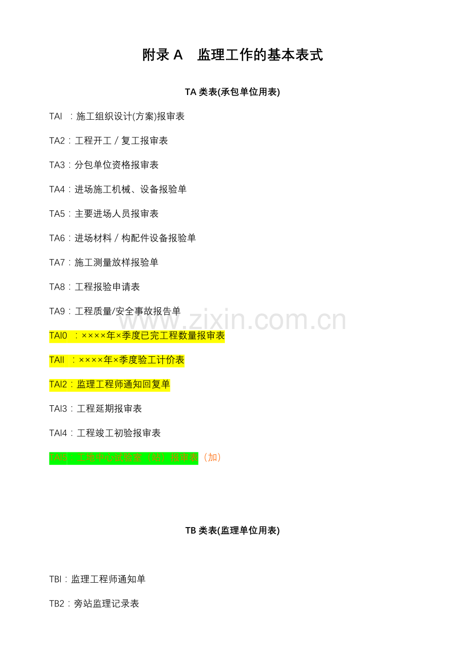 07监理规范表格TA表TB表TC表.doc_第1页