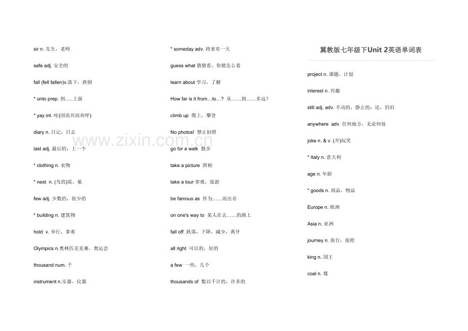 冀教版七年级下Unit-1-8英语单词表知识分享.doc_第3页