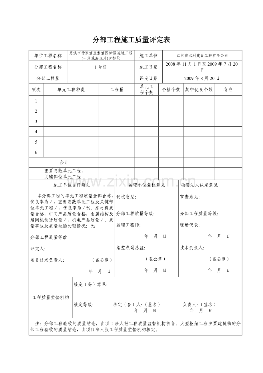 水利工程分部工程施工质量评定表.doc_第2页