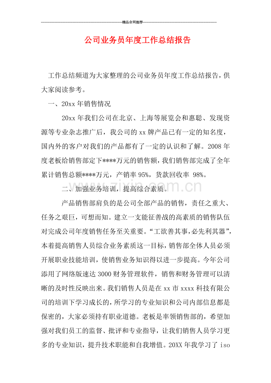 公司业务员年度工作总结报告.doc_第1页