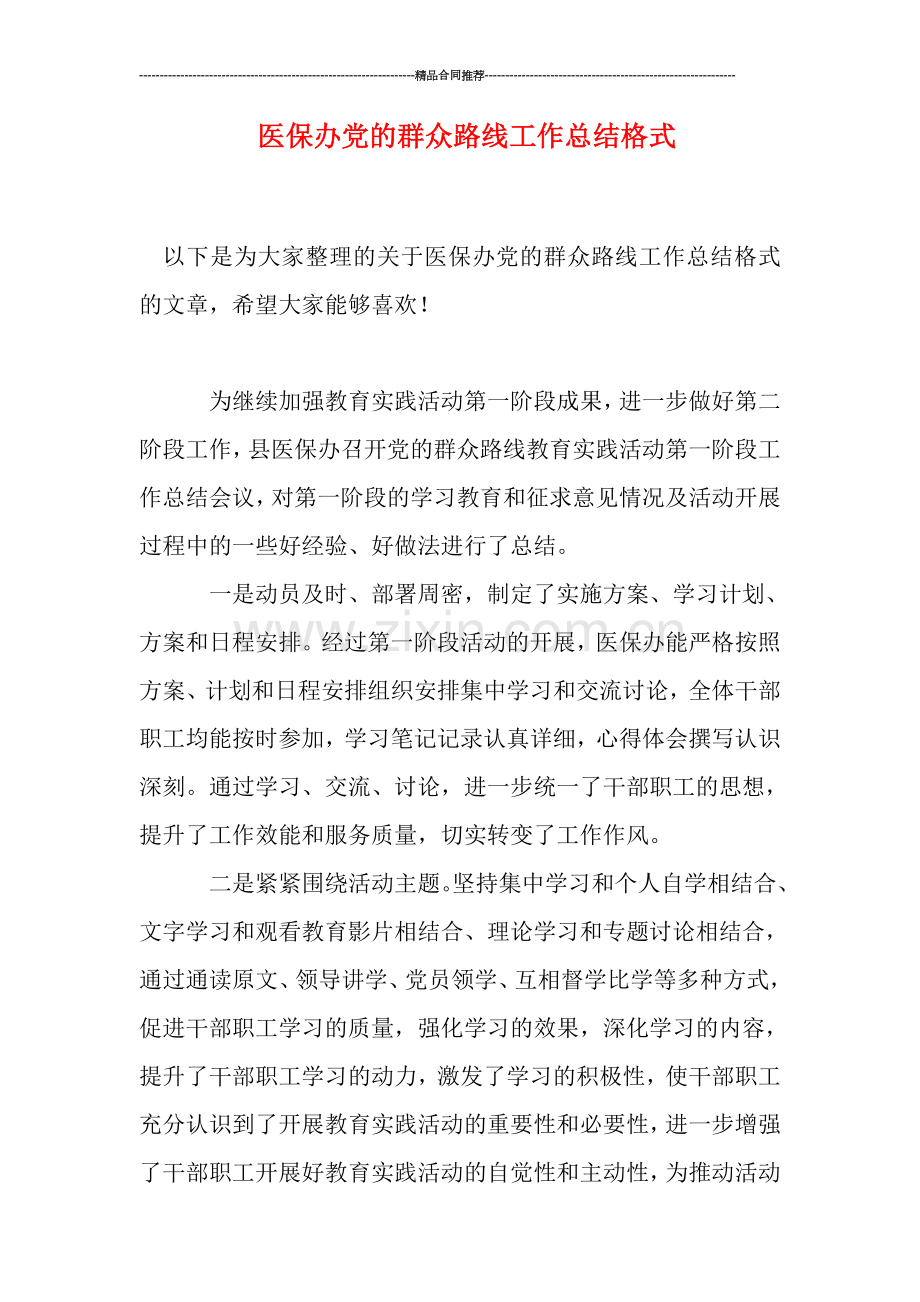 医保办党的群众路线工作总结格式.doc_第1页