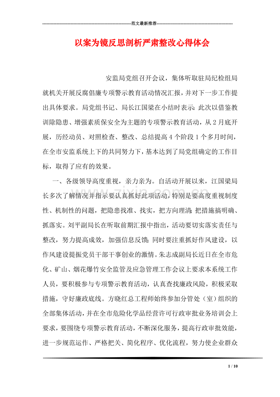 以案为镜反思剖析严肃整改心得体会.doc_第1页