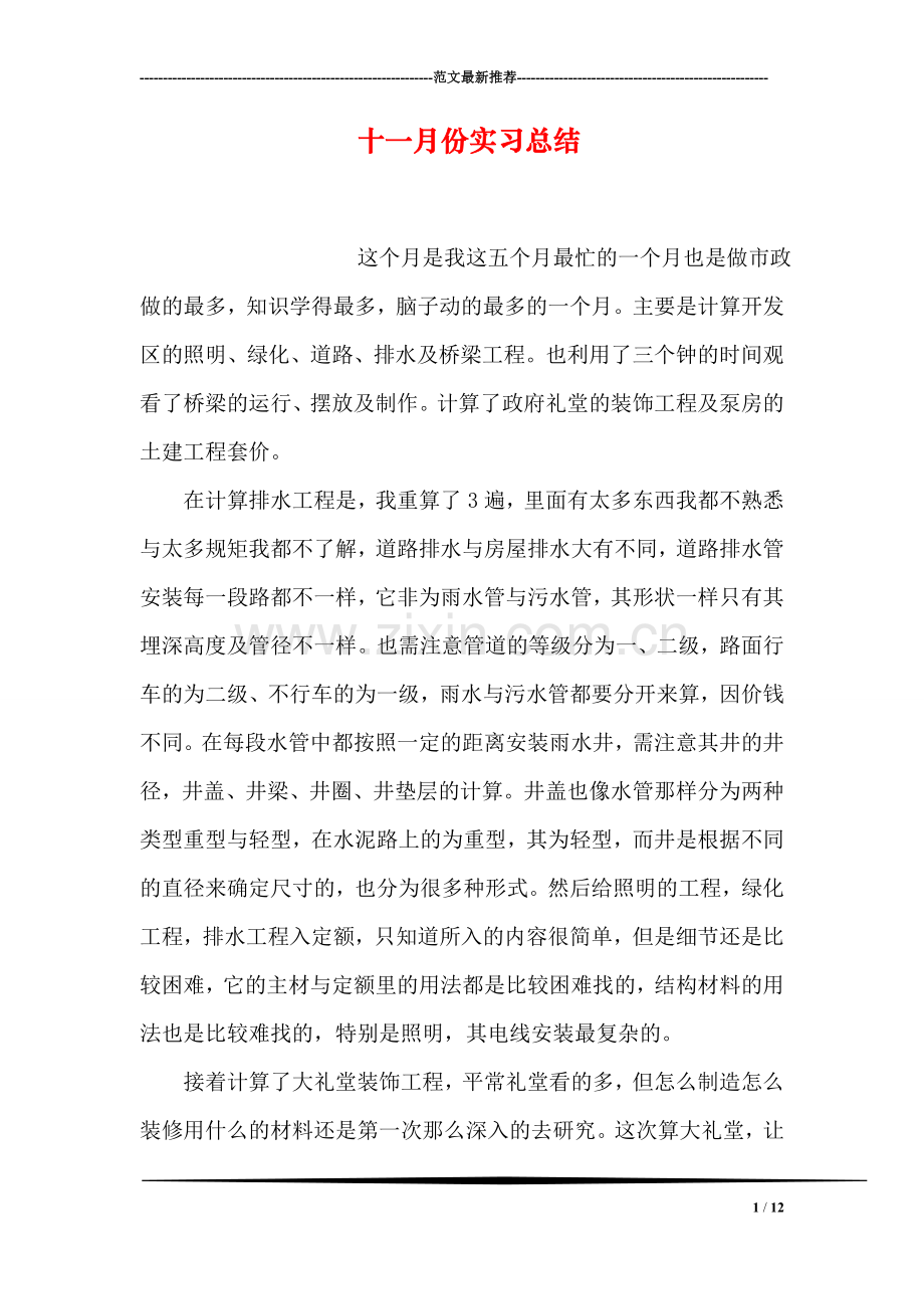 十一月份实习总结.doc_第1页