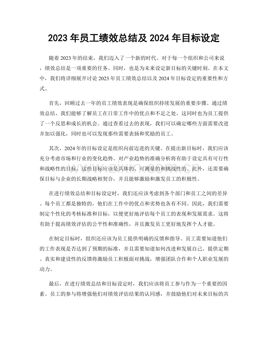 2023年员工绩效总结及2024年目标设定.docx_第1页