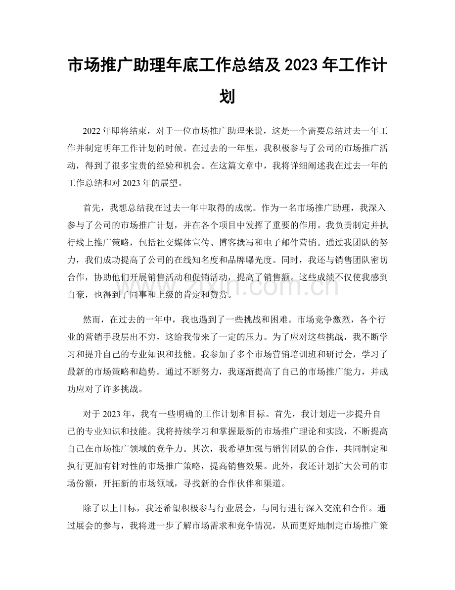 市场推广助理年底工作总结及2023年工作计划.docx_第1页