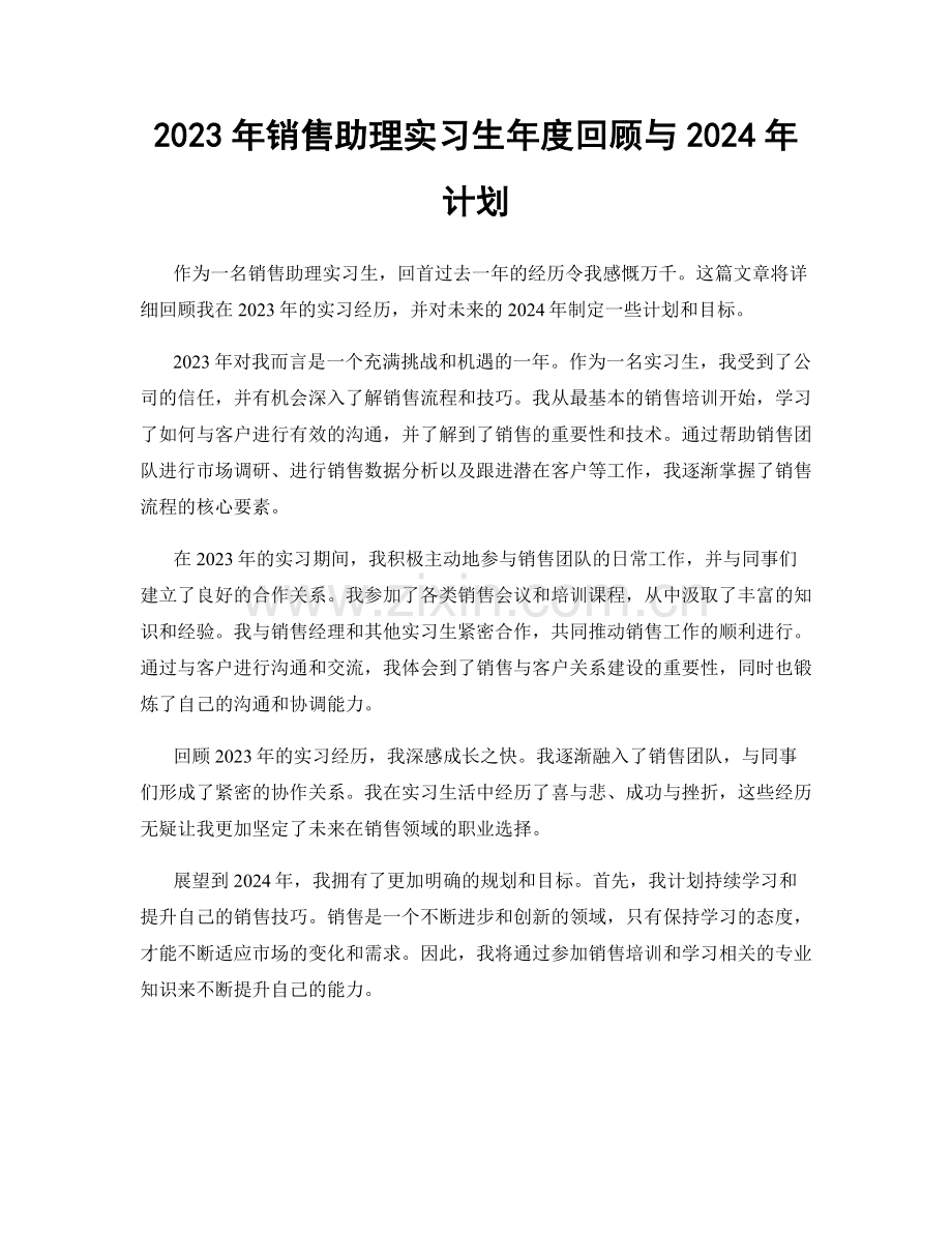 2023年销售助理实习生年度回顾与2024年计划.docx_第1页