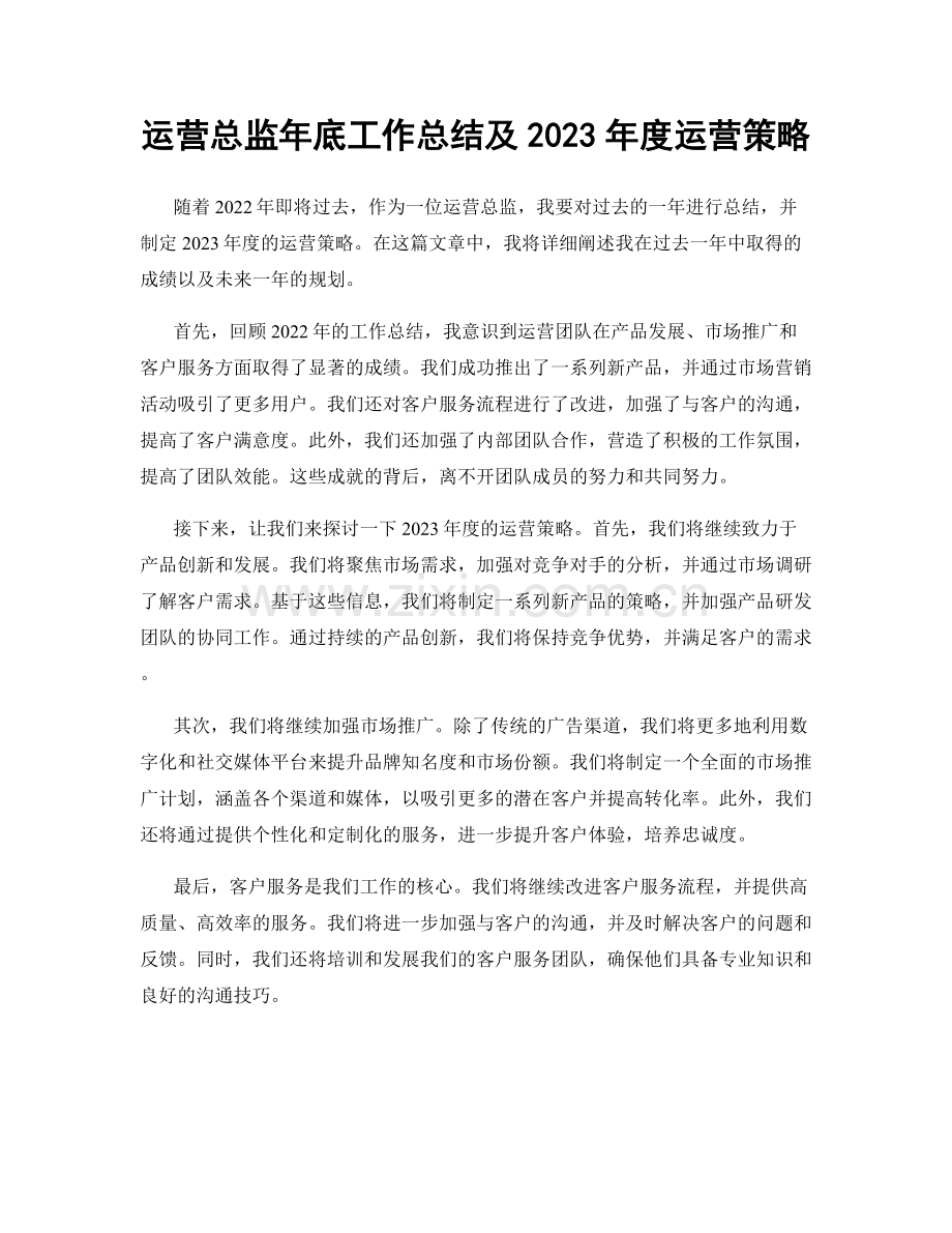 运营总监年底工作总结及2023年度运营策略.docx_第1页