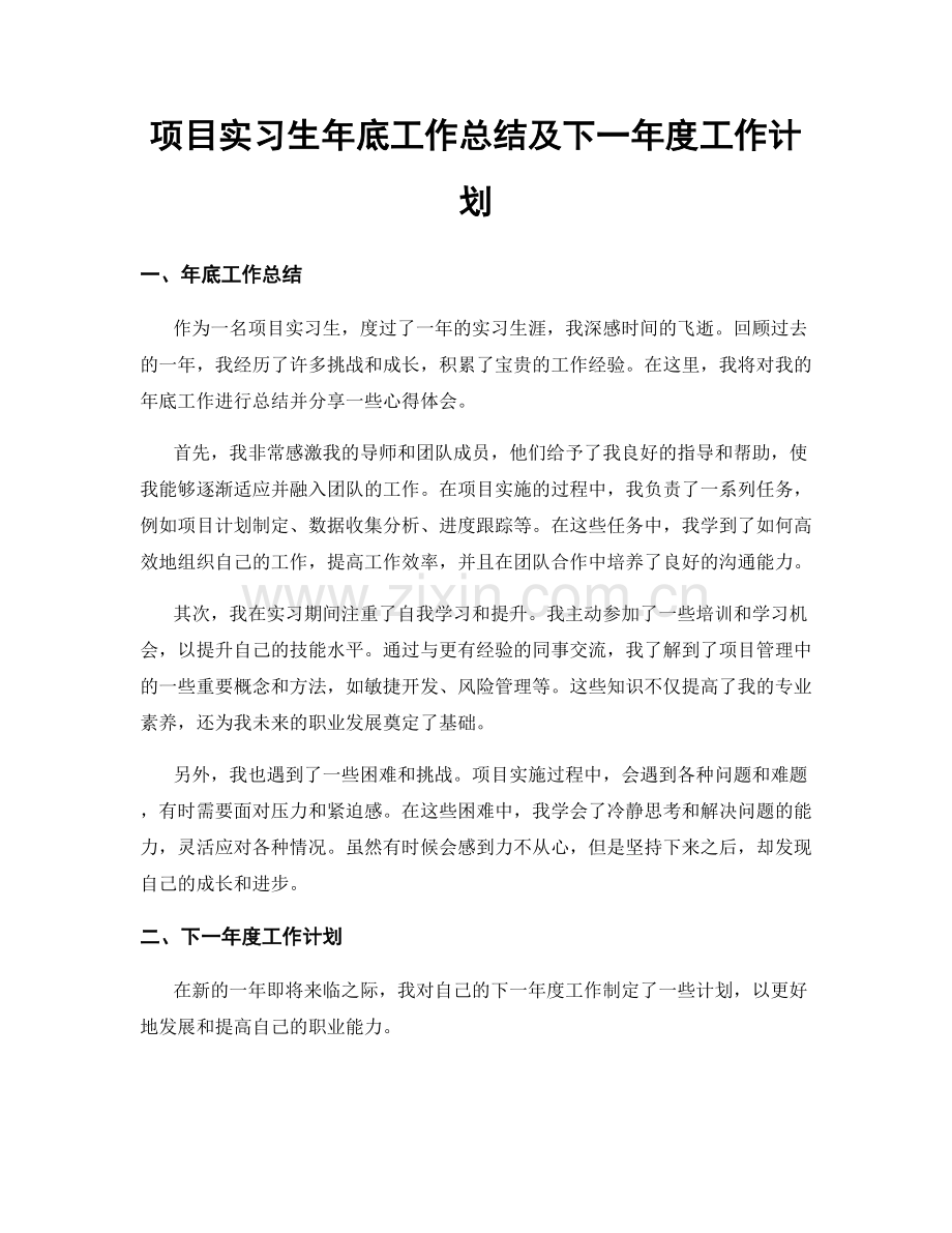 项目实习生年底工作总结及下一年度工作计划.docx_第1页