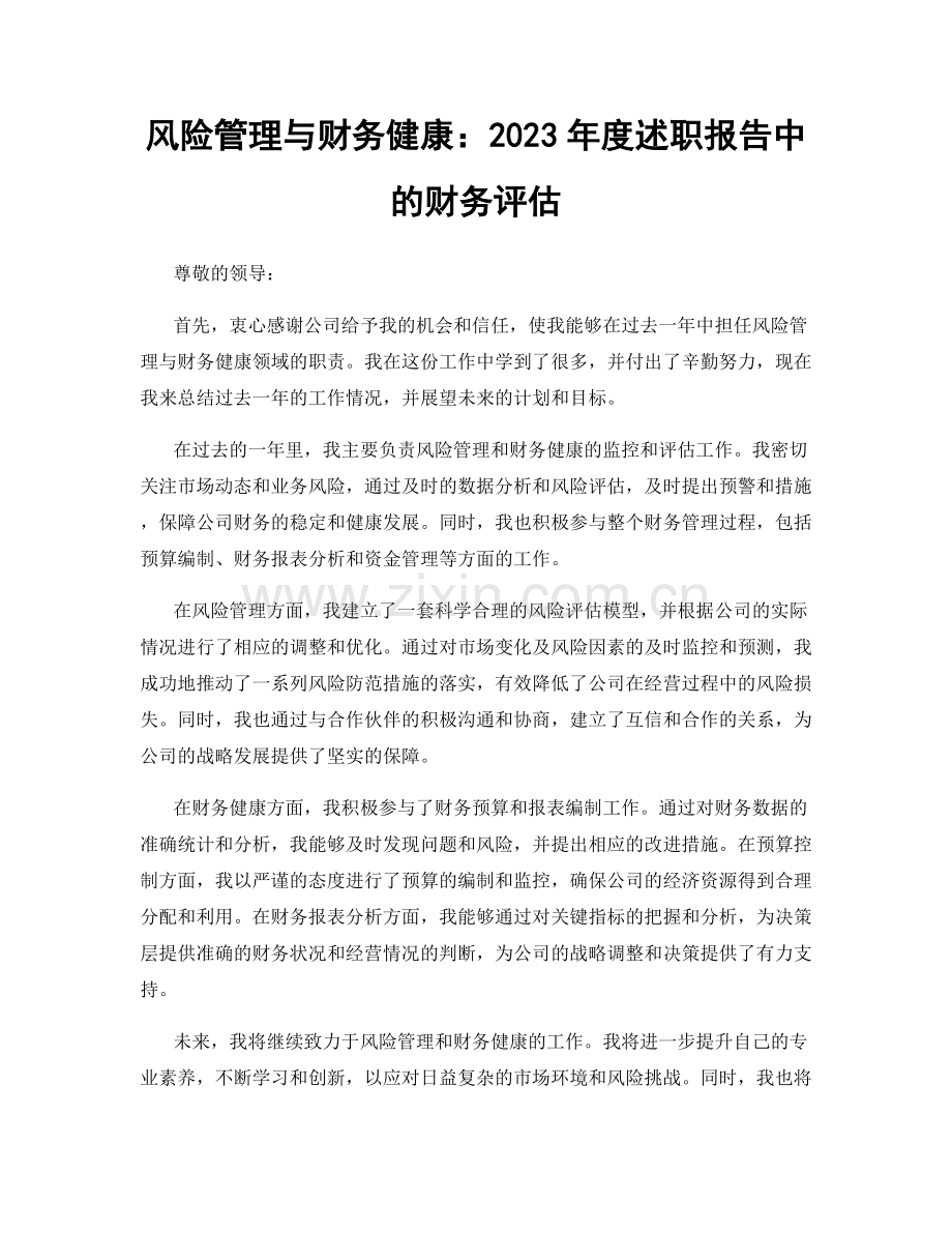 风险管理与财务健康：2023年度述职报告中的财务评估.docx_第1页