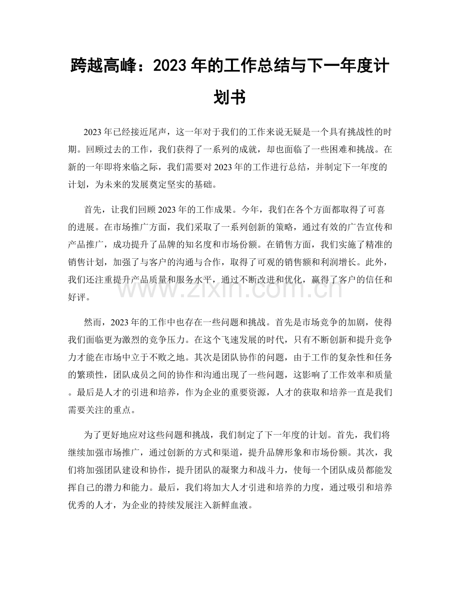 跨越高峰：2023年的工作总结与下一年度计划书.docx_第1页