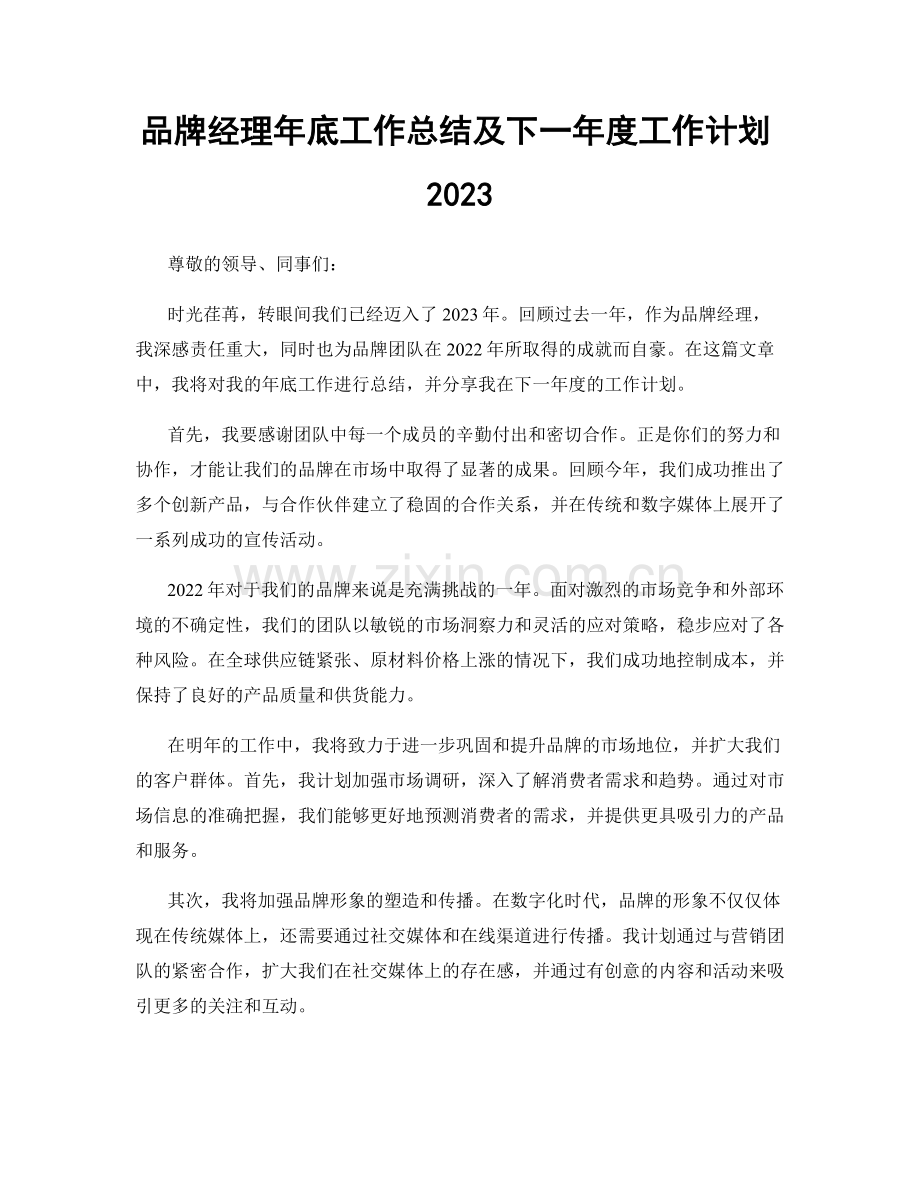 品牌经理年底工作总结及下一年度工作计划2023.docx_第1页