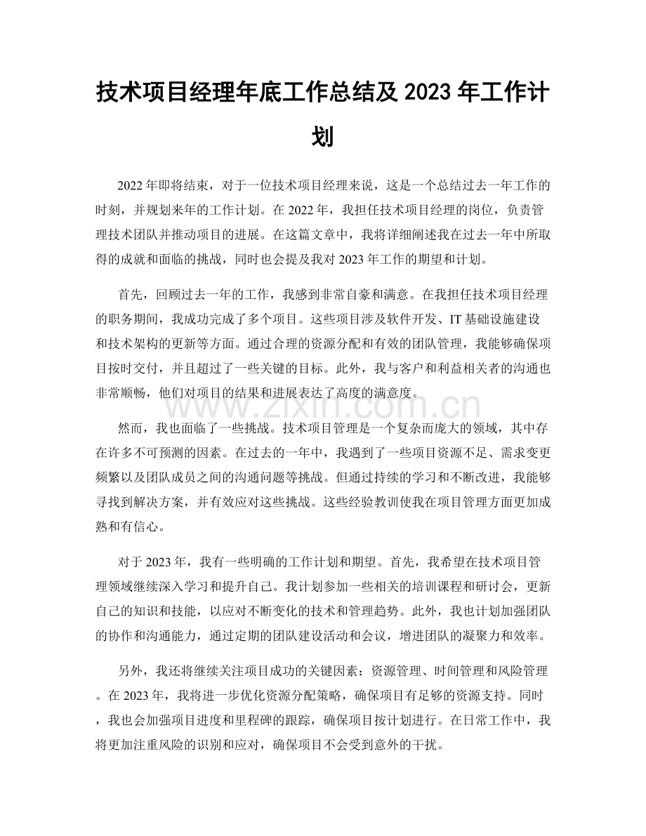 技术项目经理年底工作总结及2023年工作计划.docx_第1页