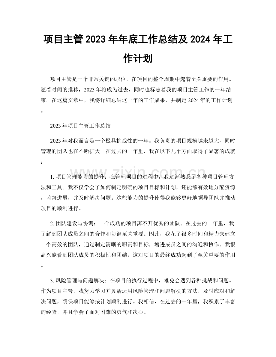 项目主管2023年年底工作总结及2024年工作计划.docx_第1页