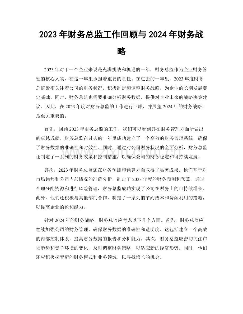 2023年财务总监工作回顾与2024年财务战略.docx_第1页