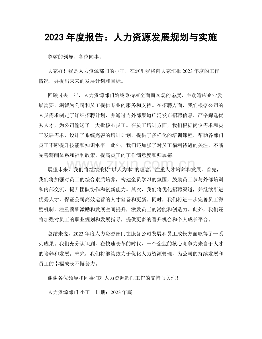 2023年度报告：人力资源发展规划与实施.docx_第1页