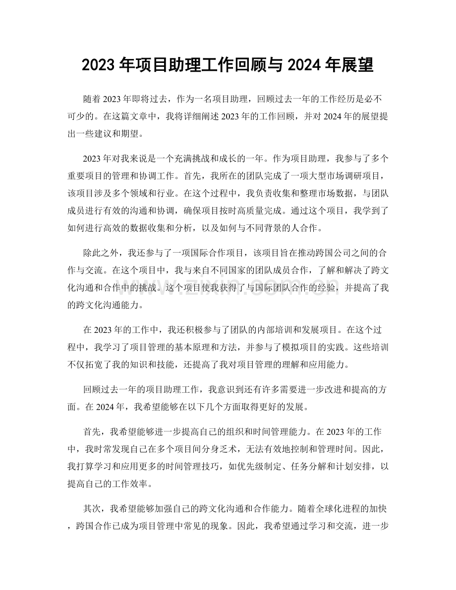 2023年项目助理工作回顾与2024年展望.docx_第1页