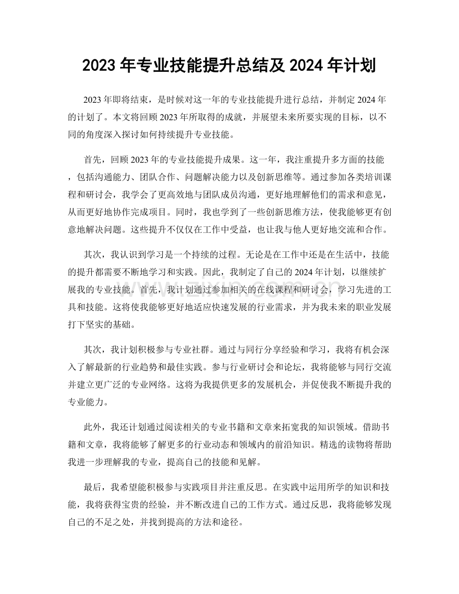 2023年专业技能提升总结及2024年计划.docx_第1页