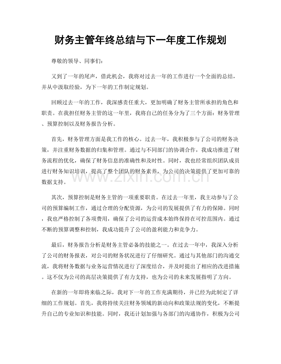 财务主管年终总结与下一年度工作规划.docx_第1页