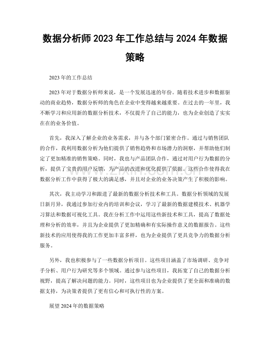 数据分析师2023年工作总结与2024年数据策略.docx_第1页