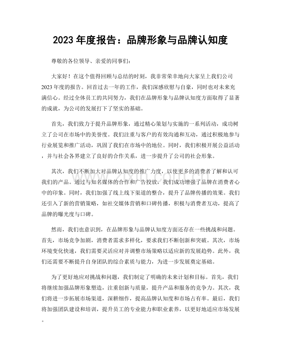 2023年度报告：品牌形象与品牌认知度.docx_第1页