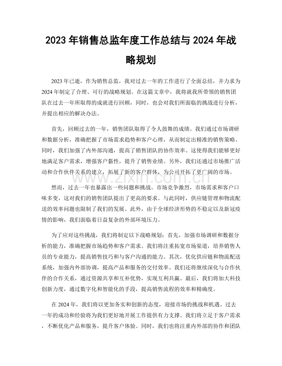 2023年销售总监年度工作总结与2024年战略规划.docx_第1页