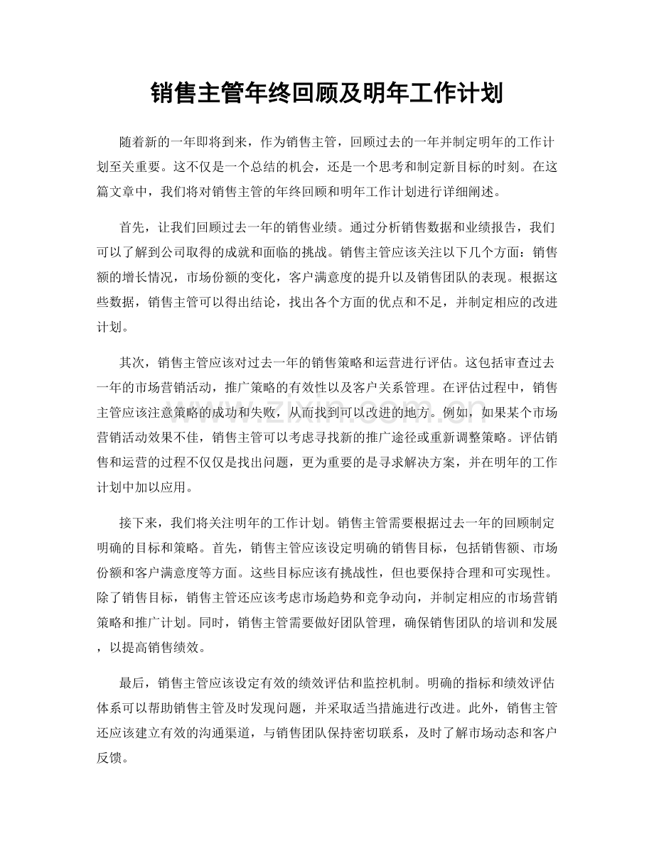 销售主管年终回顾及明年工作计划.docx_第1页