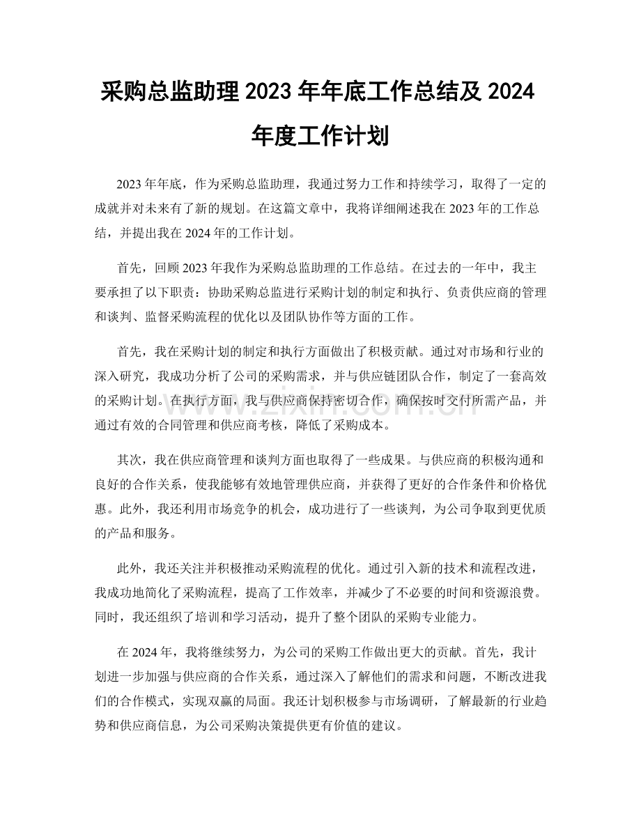 采购总监助理2023年年底工作总结及2024年度工作计划.docx_第1页