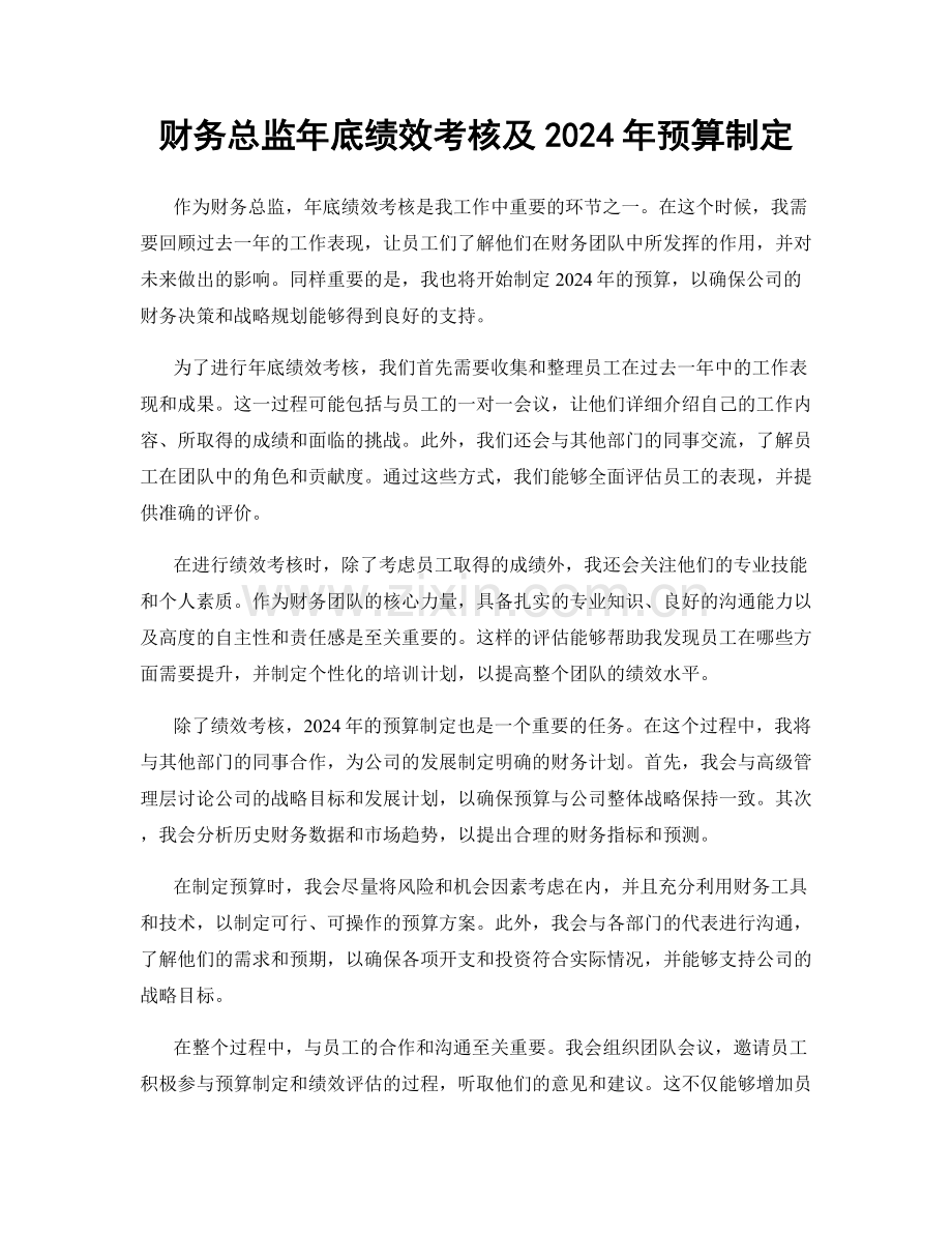 财务总监年底绩效考核及2024年预算制定.docx_第1页