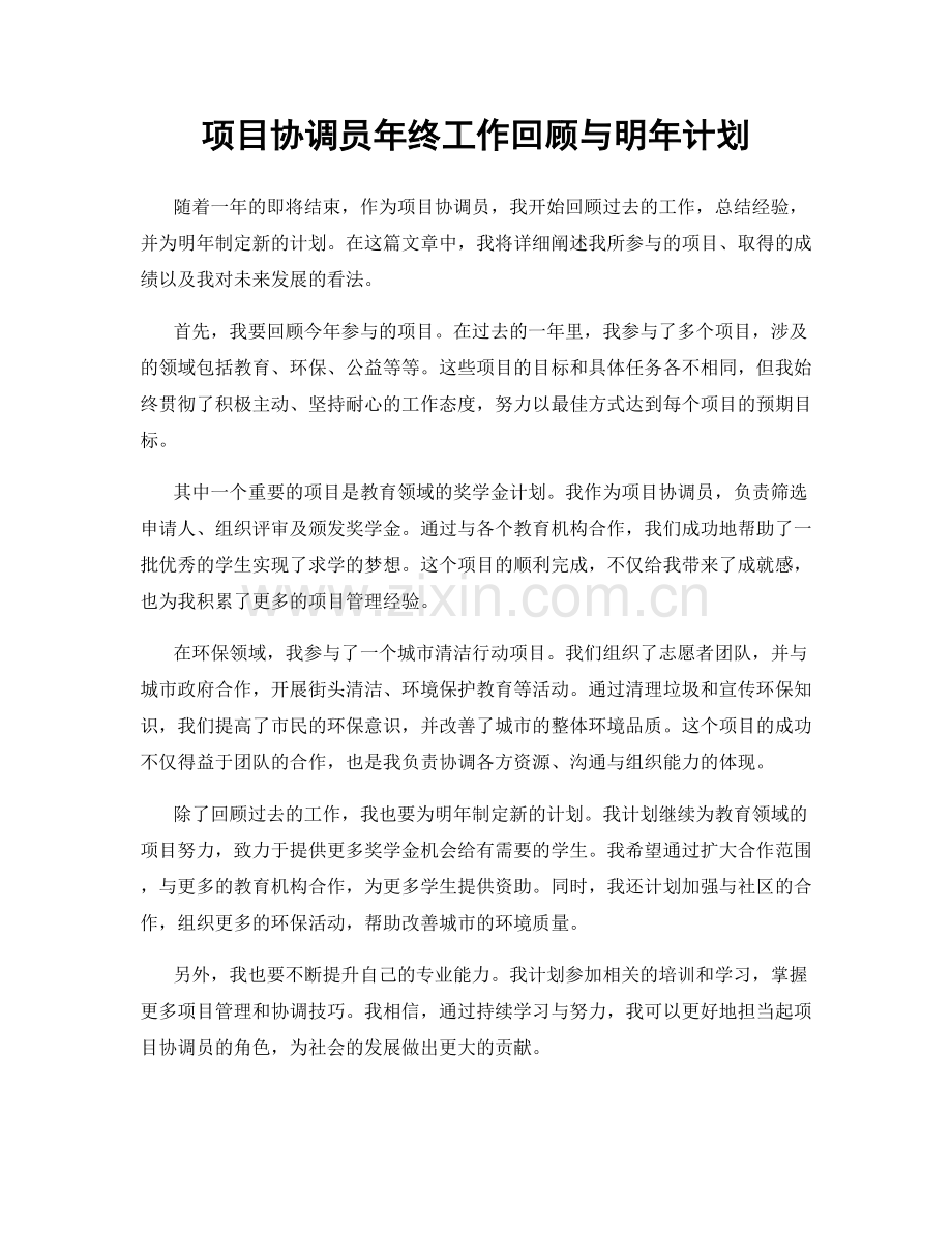 项目协调员年终工作回顾与明年计划.docx_第1页