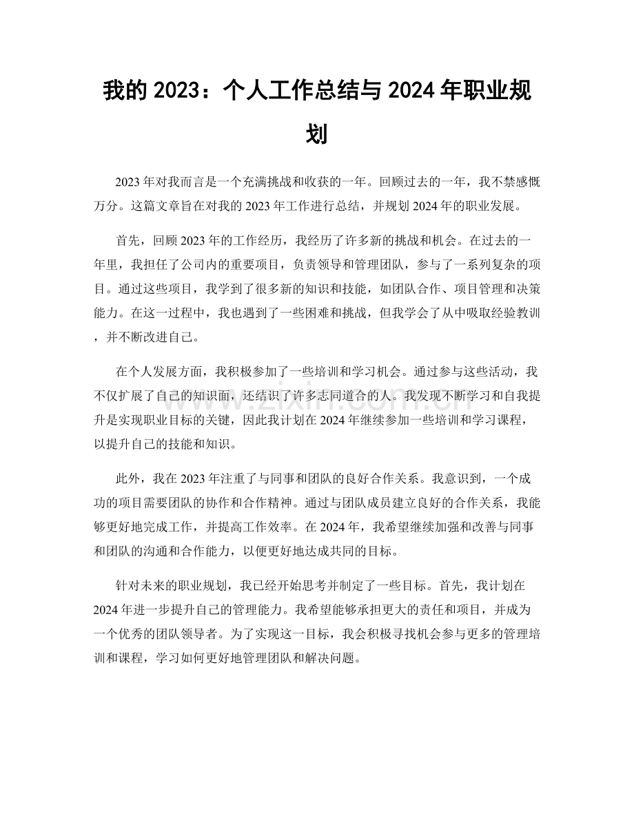 我的2023：个人工作总结与2024年职业规划.docx_第1页