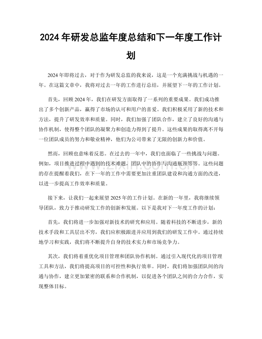 2024年研发总监年度总结和下一年度工作计划.docx_第1页