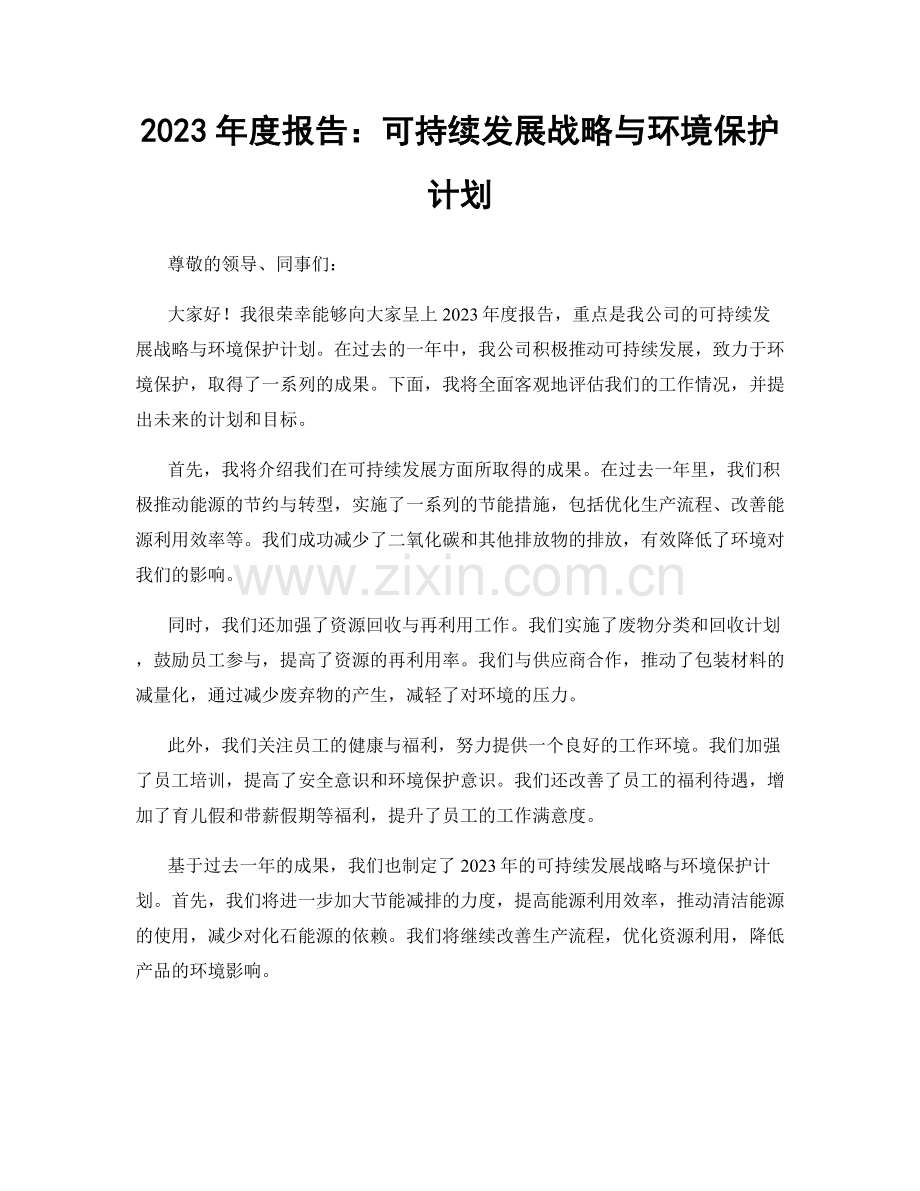 2023年度报告：可持续发展战略与环境保护计划.docx_第1页