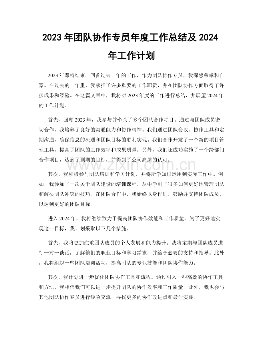 2023年团队协作专员年度工作总结及2024年工作计划.docx_第1页