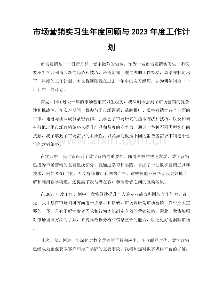 市场营销实习生年度回顾与2023年度工作计划.docx_第1页